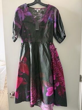 The Kit Floral Fit-and-Flare Midi Dress in Dark Green & Magenta